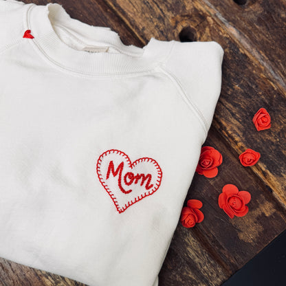 Heart for Mom Sweatshirt w/ Personalized Hand Embroidery (12 Colors)