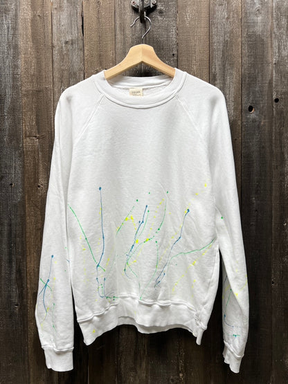 SPLASH PAINT WHITE L/S SWEATS WITH CUSTOM HAND EMBROIDERY-M/L