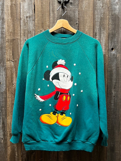 Vintage Christmas Mickey Mouse Sweatshirt-L-Customize Your Embroidery Wording(3Colors)