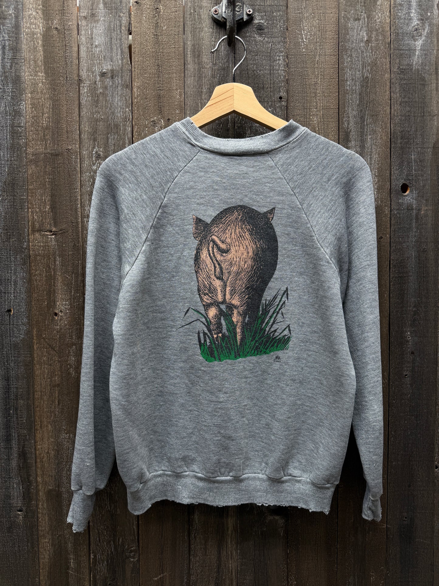 Vintage Pig Sweatshirt -S-Customize Your Embroidery Wording