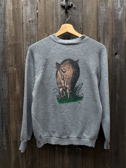 Vintage Pig Sweatshirt -S-Customize Your Embroidery Wording