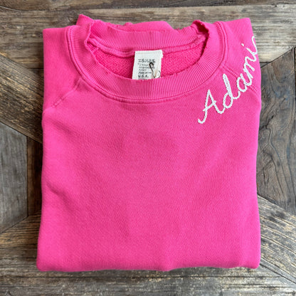 HOT PINK SWEATS WITH CUSTOM HAND EMBROIDERY