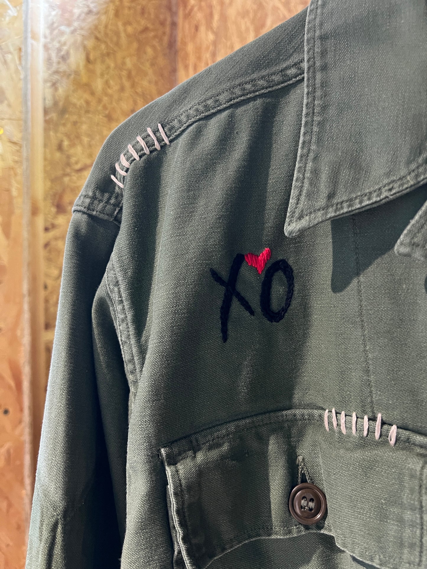 Vintage Army Jacket with Allover PERSONALIZED HAND EMBROIDERY