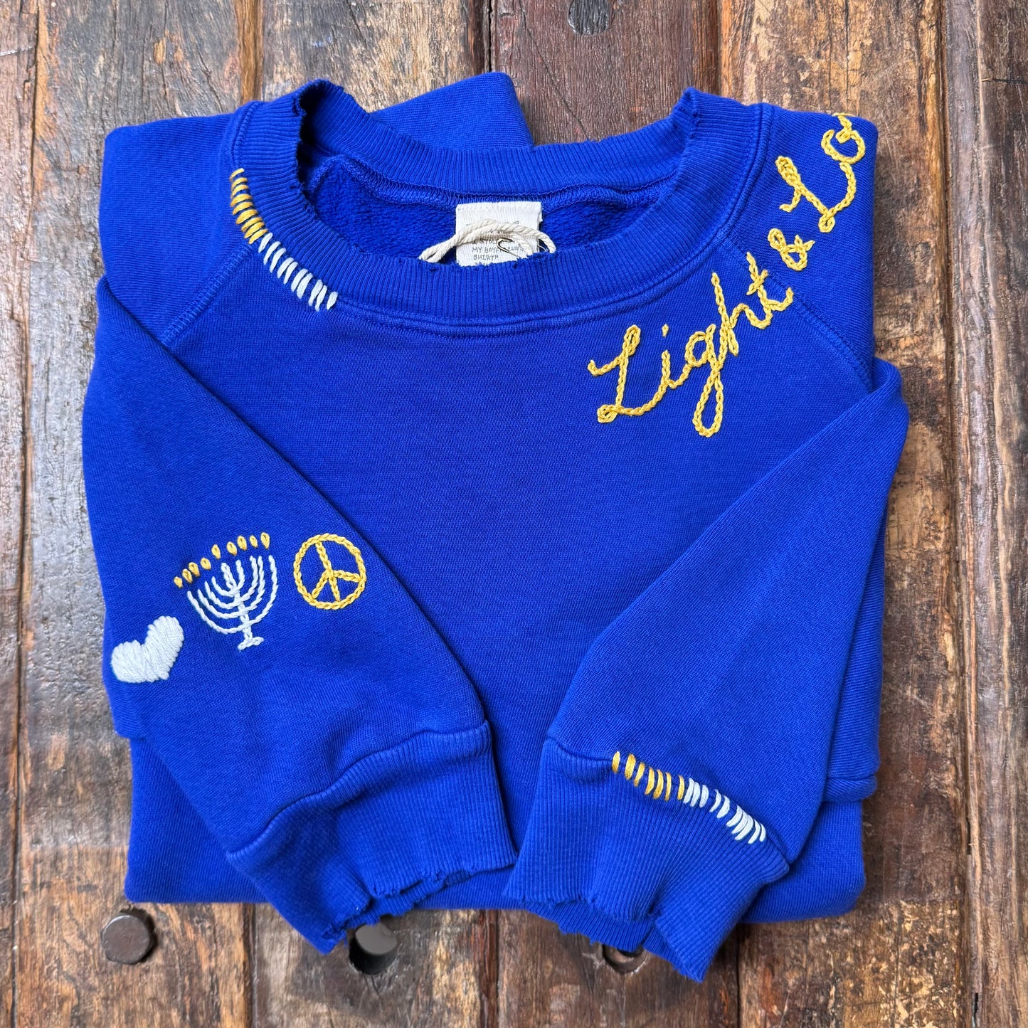 Menorah Sweatshirt with Customize Your Embroidery Wording (6 Colors)