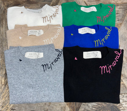 100% Cashmere Sweater - Customize Your Embroidery Wording(12 Colors)