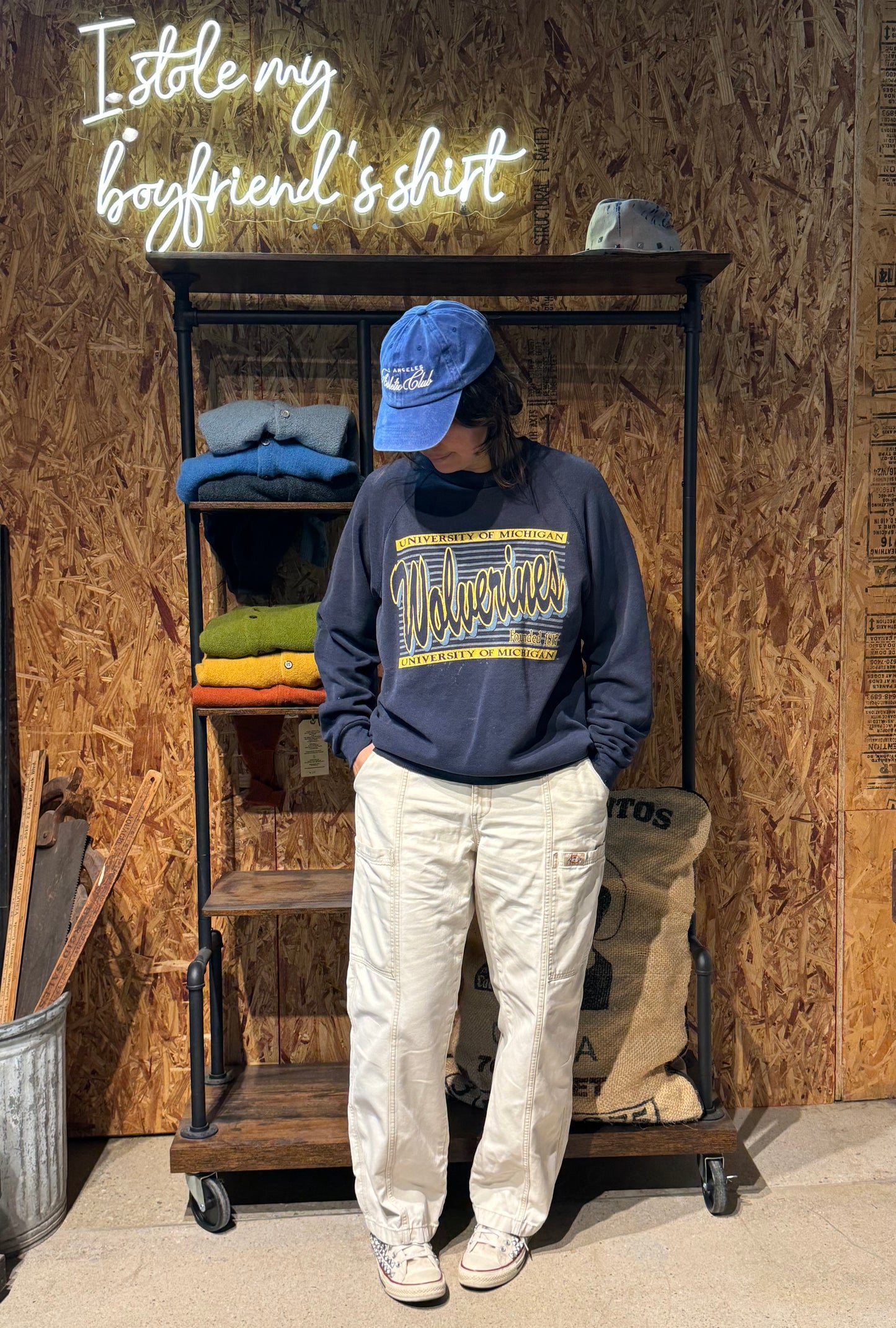 Vintage Michigan Wolverines Sweatshirt -L-Customize Your Embroidery Wording