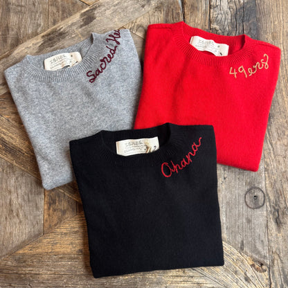 100% Cashmere Sweater - Customize Your Embroidery Wording(12 Colors)