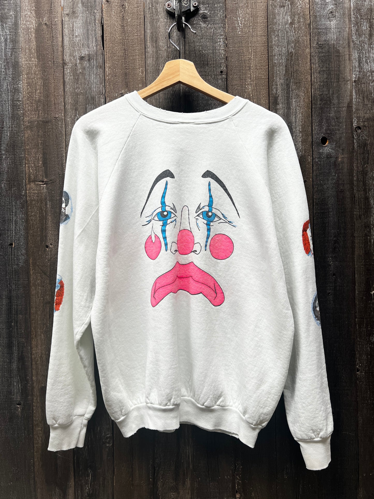 VINTAGE ALLOVER CLOWN SWEATSHIRT WITH CUSTOM HAND EMBROIDERY-L