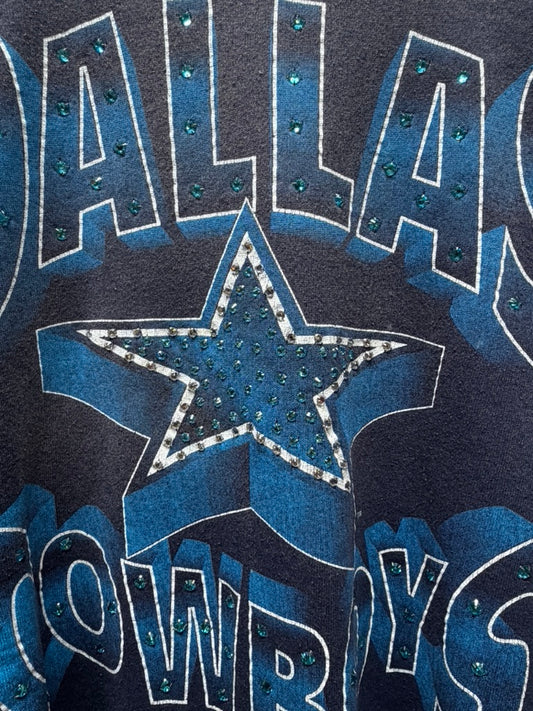 Vintage Dallas Cowboys Sweatshirt with Rhinestones-M/L-Customize Your Embroidery Wording