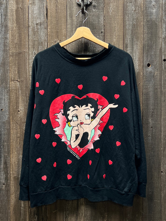 Vintage Betty Boop Sweatshirt -L/XL-Customize Your Embroidery Wording