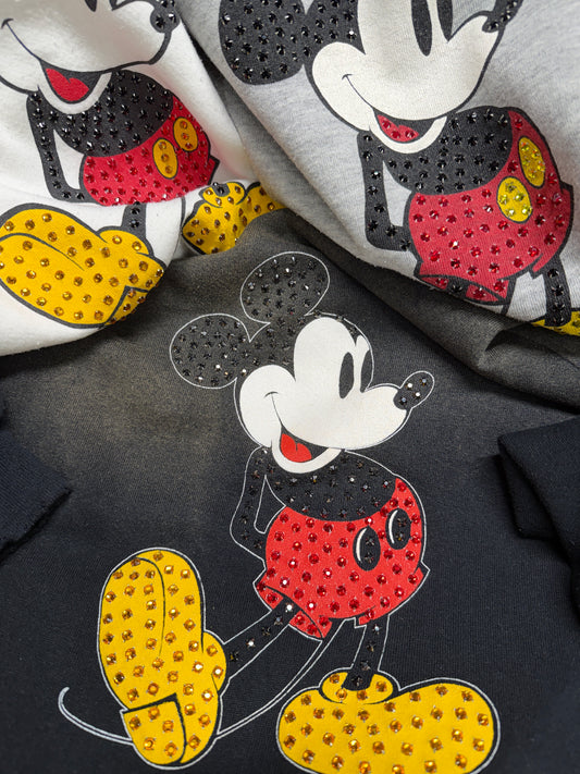 Vintage Mickey Sweatshirt with Rhinestones- Customize Your Embroidery Wording
