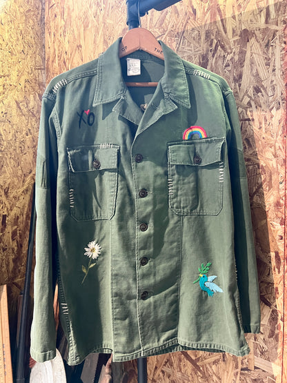 Vintage Army Jacket with Allover PERSONALIZED HAND EMBROIDERY