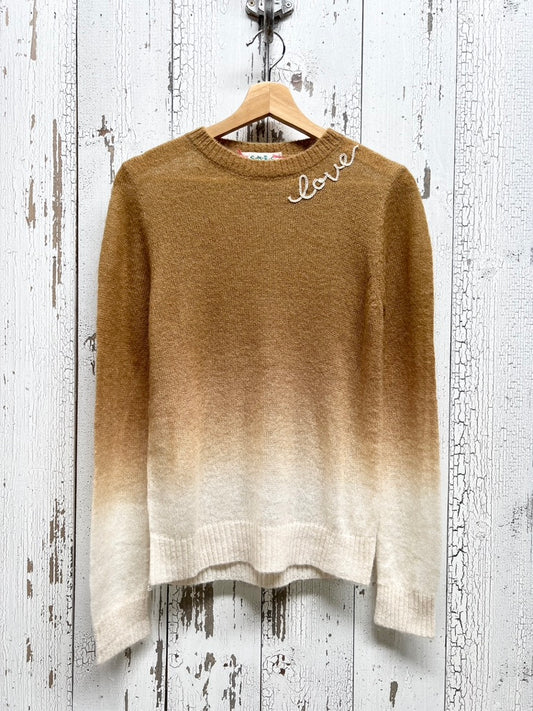 CARAMEL DIP DYED SWEATER WITH CUSTOM HAND EMBROIDERY-XS/S
