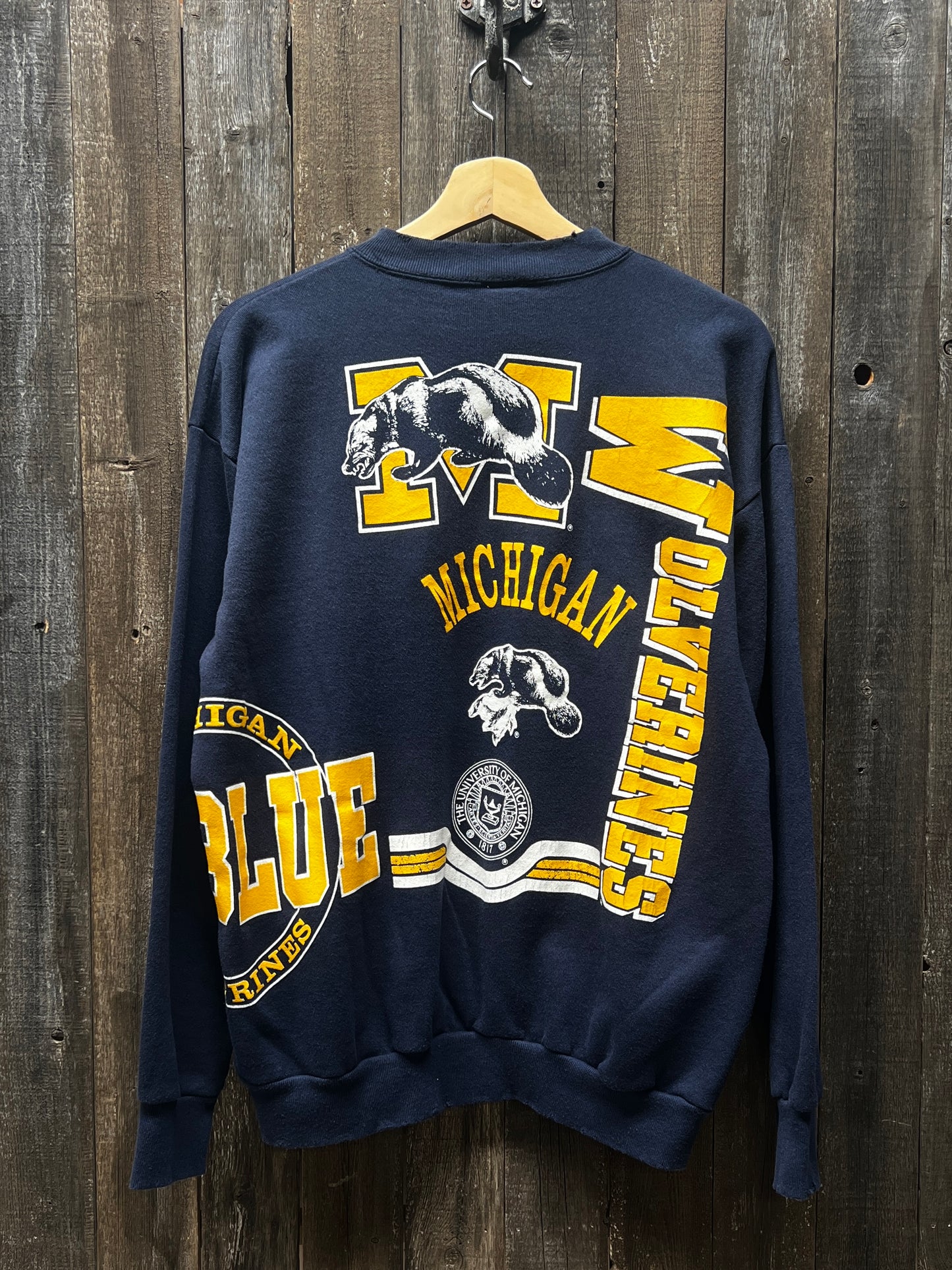 Vintage Michigan Wolverines sweatshirt -L-Customize Your Embroidery Wording