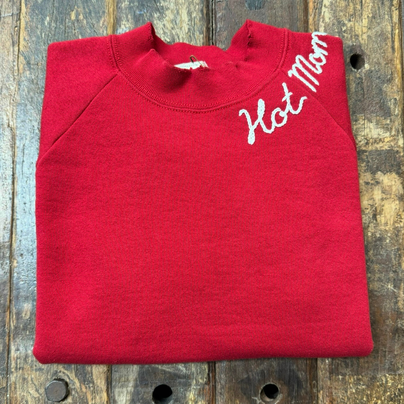 VINTAGE SWEATS RED WITH CUSTOM HAND EMBROIDERY