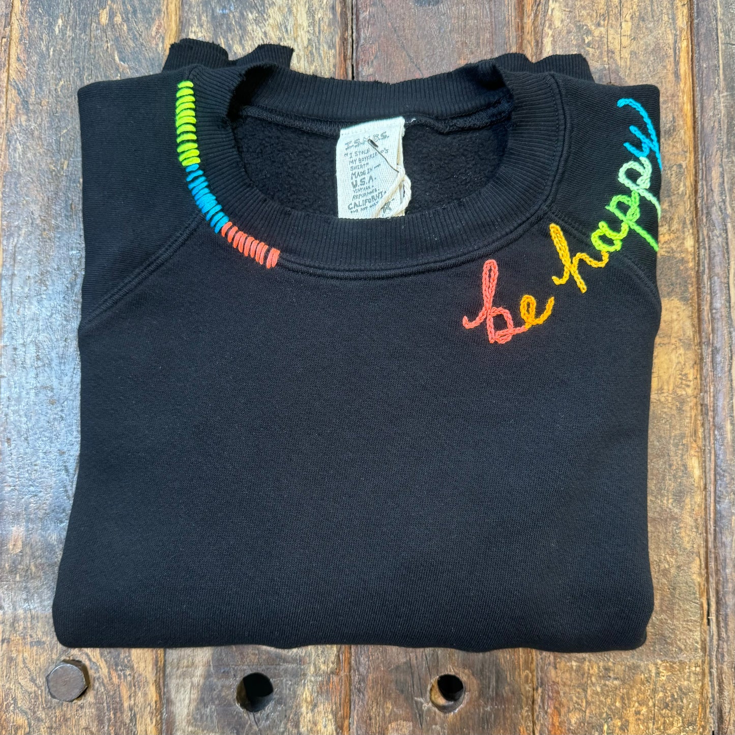 Neon Rainbow Smiley Face or Be Happy Sweatshirt