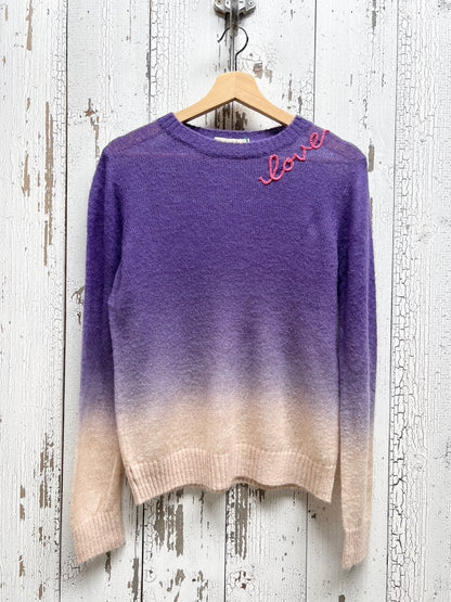 PURPLE DIP DYED SWEATER WITH CUSTOM HAND EMBROIDERY-S