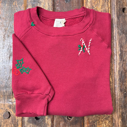 Candy Cane Monogram(Choose Your Alphabet) Sweatshirt