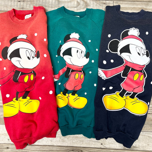 Vintage Christmas Mickey Mouse Sweatshirt-L-Customize Your Embroidery Wording(3Colors)