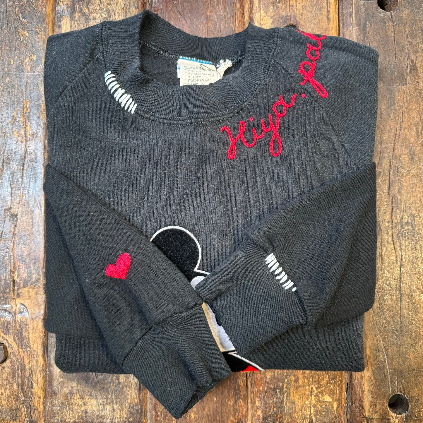 Vintage Mickey Sweatshirt-S,M,L,XL-Customize Your Embroidery Wording on Neckline & Sleeve