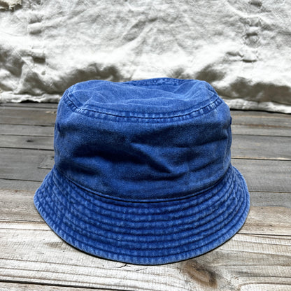 WASHED COTTON BUCKET HAT WITH CUSTOM HAND EMBROIDERY- FADED NAVY