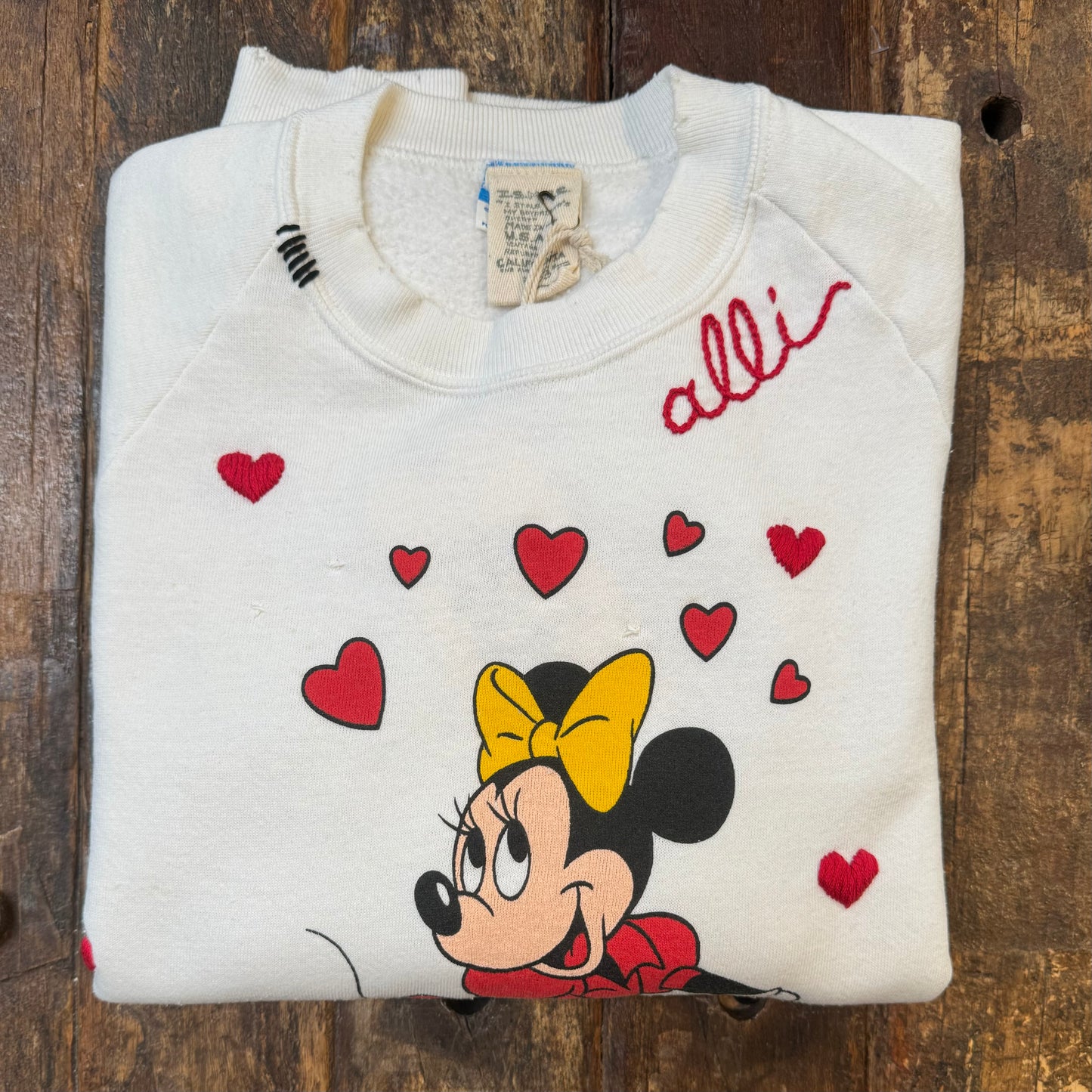 ALL MY HEART Vintage Minnie Sweatshirt-S/M,M/L- Customize Your Embroidery Wording