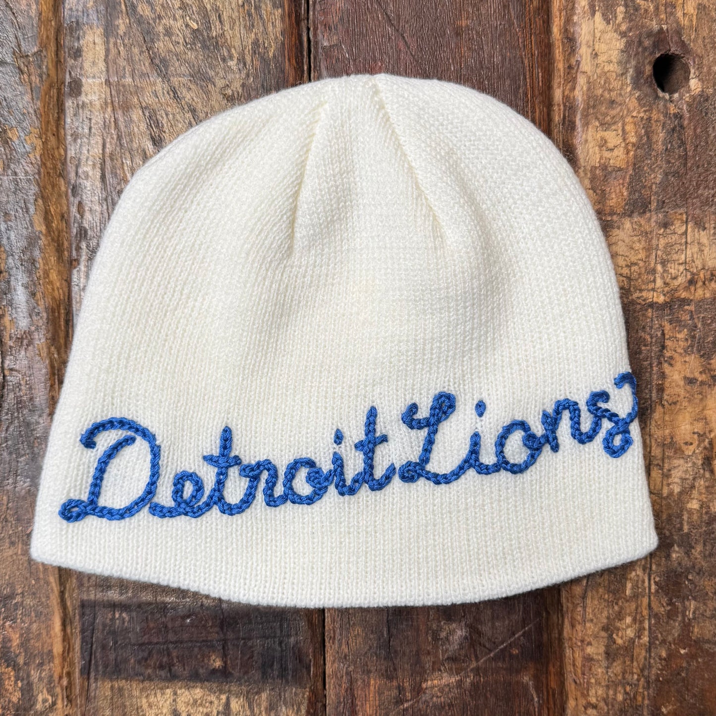 BEANIE WITH CUSTOM HAND EMBROIDERY- OFF WHITE