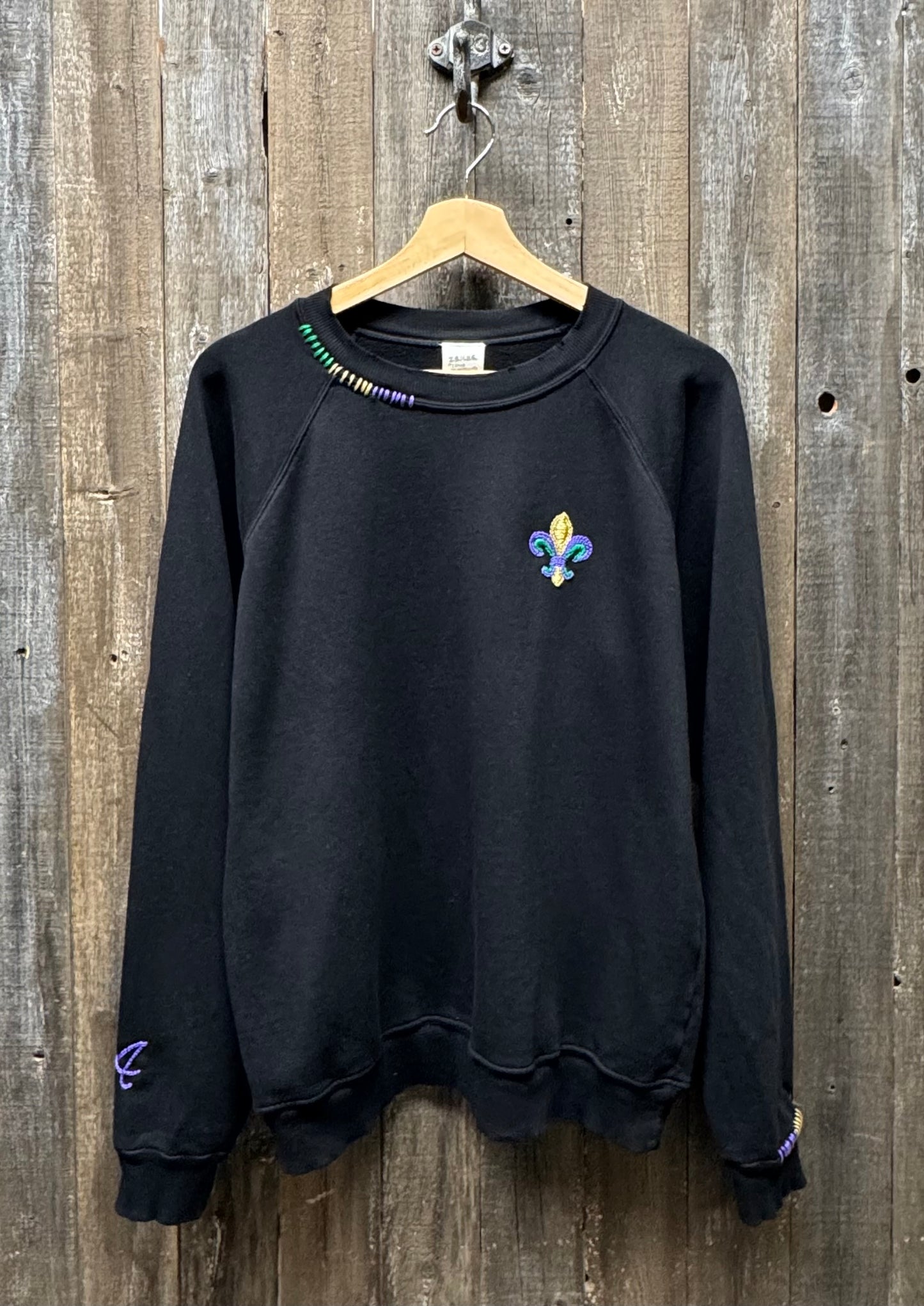Mardi Gras Fleur de Lis Sweatshirt with Initial Letter on Sleeve (6 Colors)
