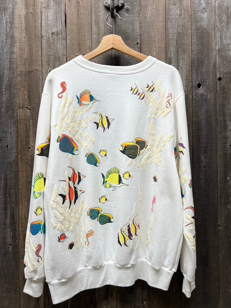 Vintage Allover Fish Sweatshirt -XL-Customize Your Embroidery Wording