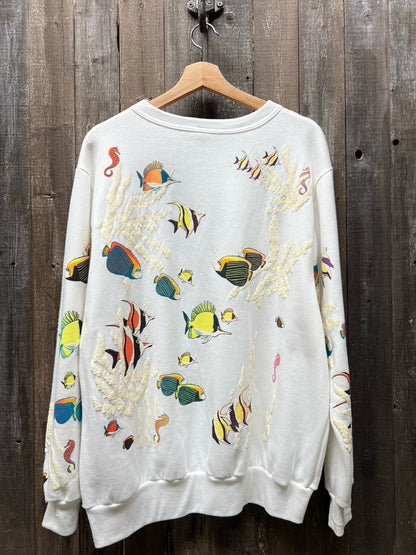 Vintage Allover Fish Sweatshirt -XL-Customize Your Embroidery Wording