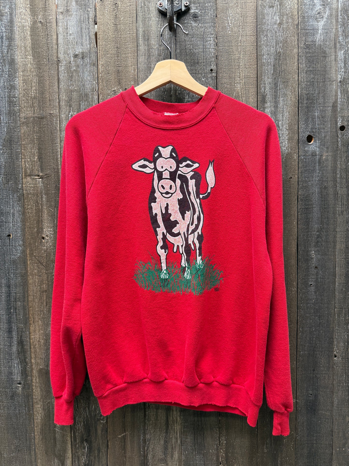 Vintage Cow Sweatshirt -S/M-Customize Your Embroidery Wording