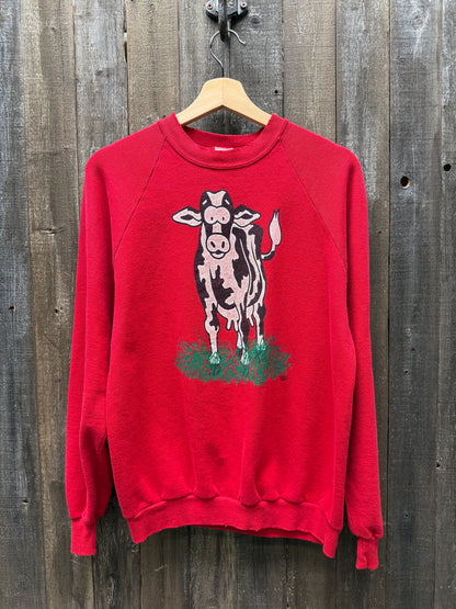Vintage Cow Sweatshirt -S/M-Customize Your Embroidery Wording