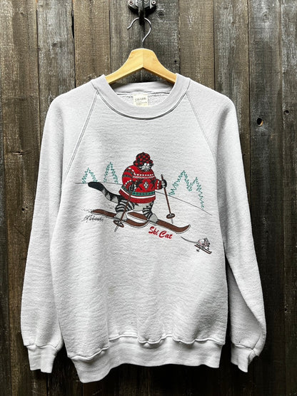 Vintage Ski Cat Sweatshirt-S/M -Customize Your Embroidery Wording