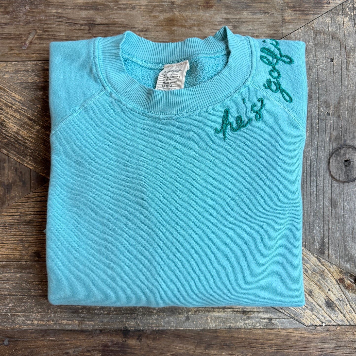 SOLID VARIETY COLORED SWEATS WITH NECKLINE PERSONALIZED HAND EMBROIDERY (22 colors)