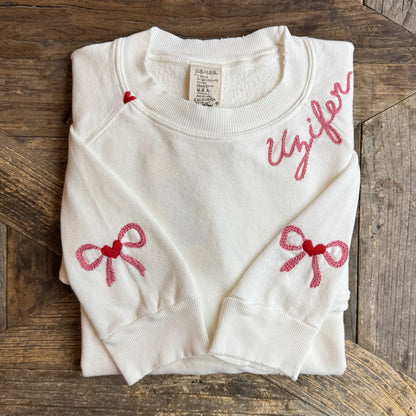 Ribbon on Sleeve Sweatshirt with Personalized Hand Embroidery (13 Colors)