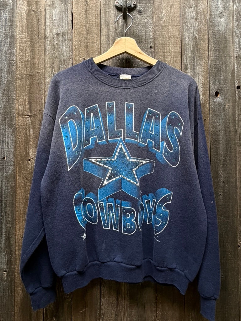 Vintage Dallas Cowboys Sweatshirt with Rhinestones-M/L-Customize Your Embroidery Wording
