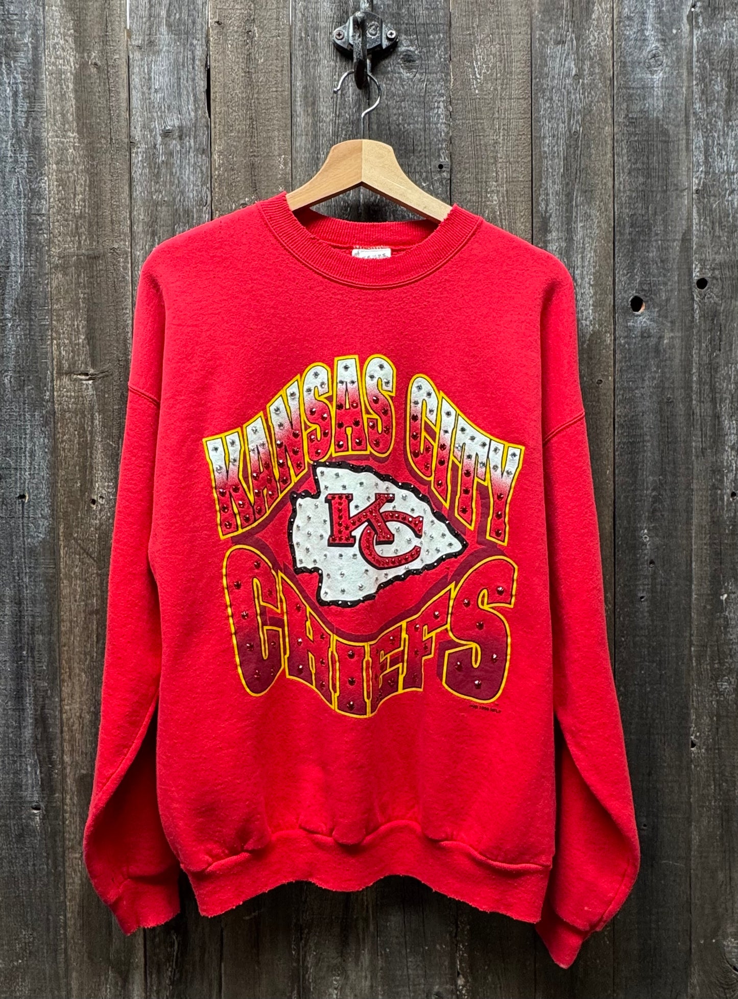 Kansas City Chiefs Sweatshirt with Rhinestones -M/L-Customize Your Embroidery Wording