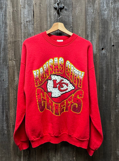 Kansas City Chiefs Sweatshirt with Rhinestones -M/L-Customize Your Embroidery Wording