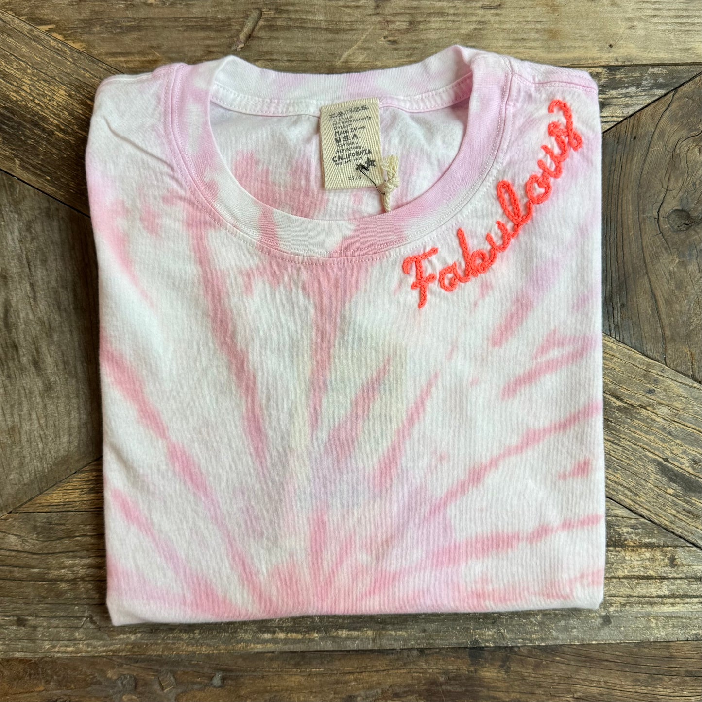 TIE DYE S/S TEE WITH CUSTOM HAND EMBROIDERY(4 Colors)