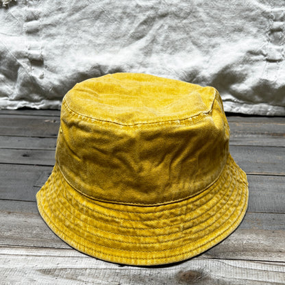 WASHED COTTON BUCKET HAT WITH CUSTOM HAND EMBROIDERY- FADED SUN