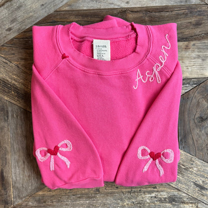Ribbon on Sleeve Sweatshirt with Personalized Hand Embroidery (13 Colors)