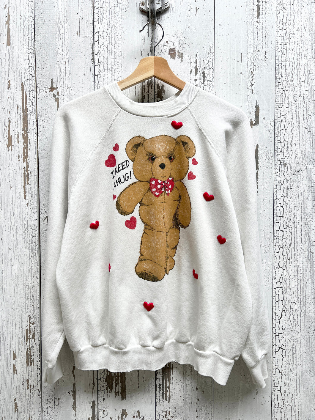 I Need Hug Teddy Bear Sweatshirt -M/L-Customize Your Embroidery Wording