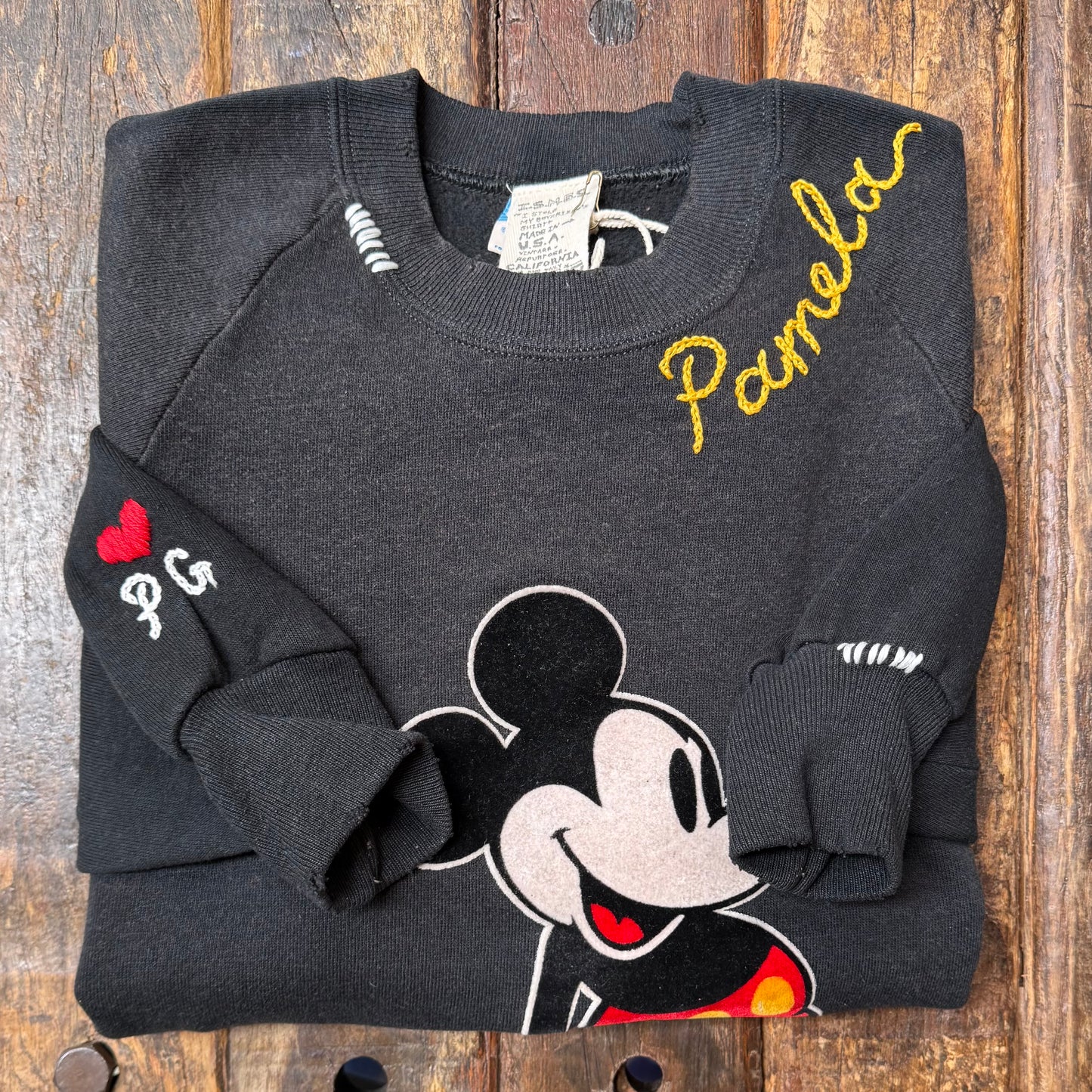 Vintage Mickey Sweatshirt-S,M,L,XL-Customize Your Embroidery Wording on Neckline & Sleeve