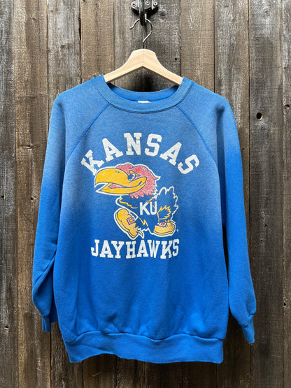 Vintage Kansas Jayhawks Sweatshirt -M/L-Customize Your Embroidery Wording