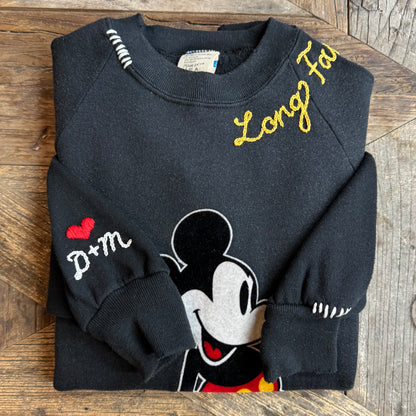 Vintage Mickey Sweatshirt-S,M,L,XL-Customize Your Embroidery Wording on Neckline & Sleeve