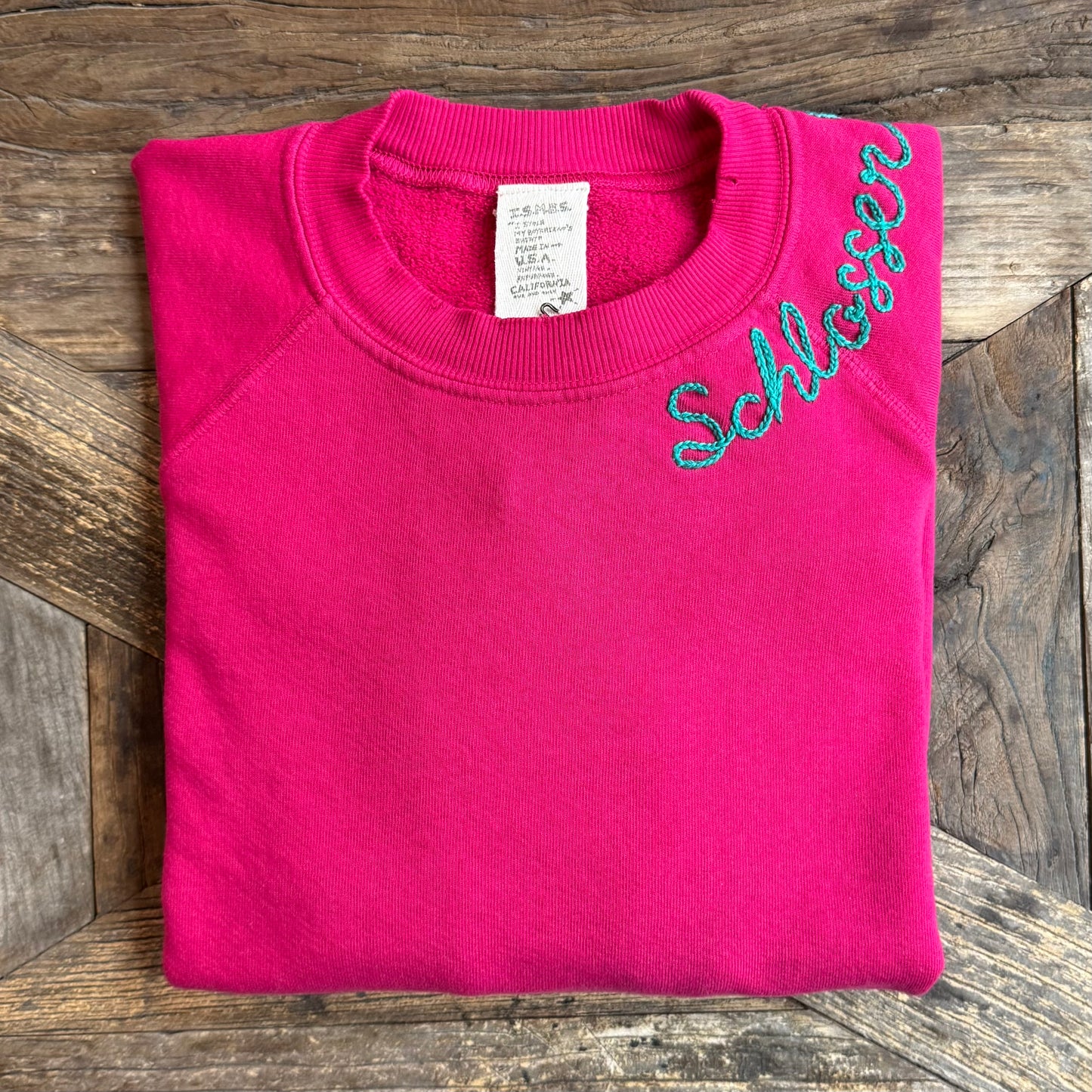 FUCHSIA PINK L/S SWEATS WITH CUSTOM HAND EMBROIDERY