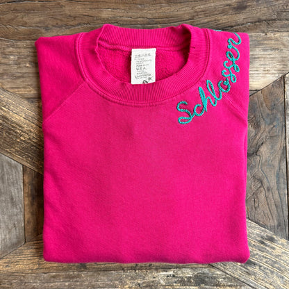 FUCHSIA PINK L/S SWEATS WITH CUSTOM HAND EMBROIDERY