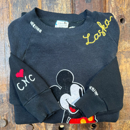 Vintage Mickey Sweatshirt-S,M,L,XL-Customize Your Embroidery Wording on Neckline & Sleeve