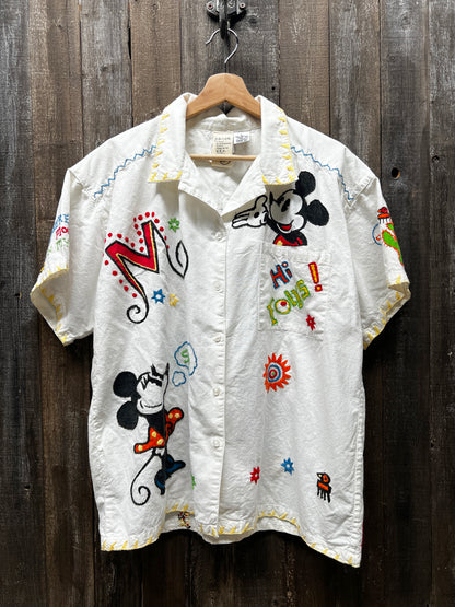 "RARE" Vintage Mickey All Over Print with Embroidery Button Down Shirt -L