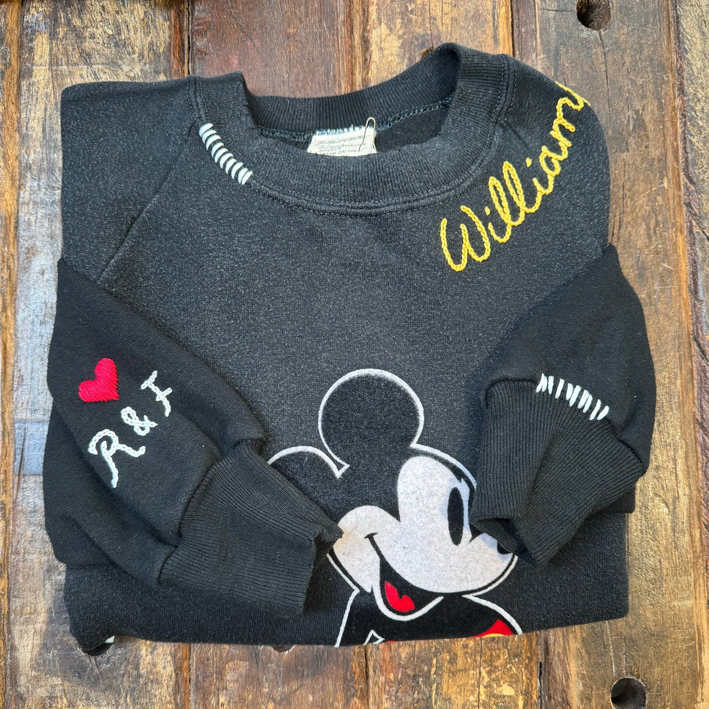 Vintage Mickey Sweatshirt-S,M,L,XL-Customize Your Embroidery Wording on Neckline & Sleeve